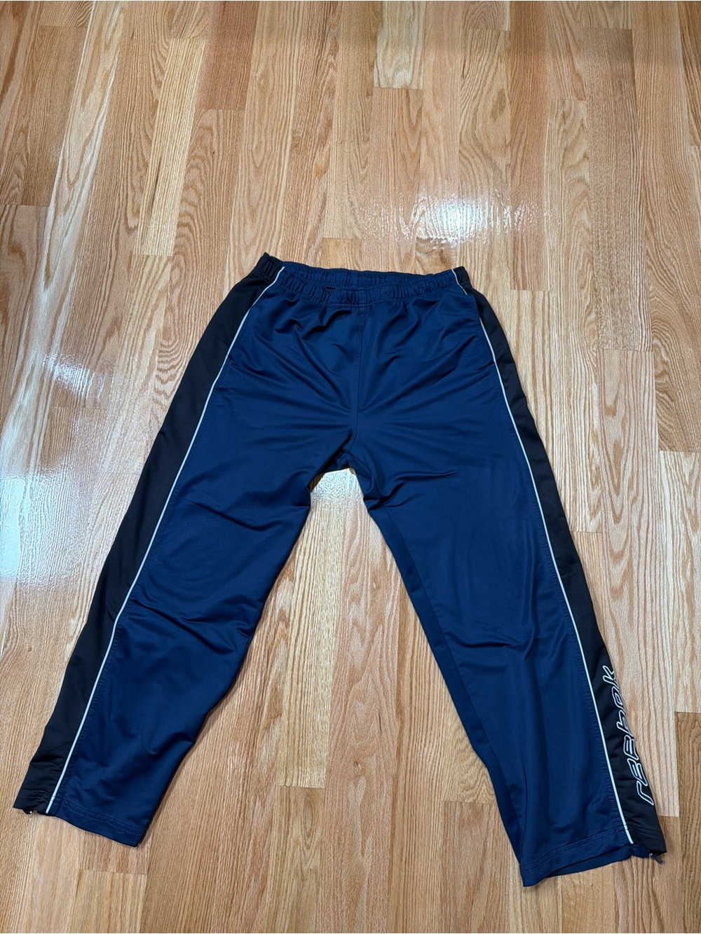 Vintage Reebok Mens XL Navy Track Pants Drawstring Pockets Ankle Zips